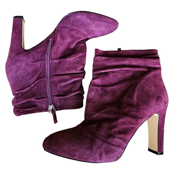 White House Black Market Suede Lou Ankle Booties Heeled Slouch Burgundy Size 9 - Picture 6 of 13